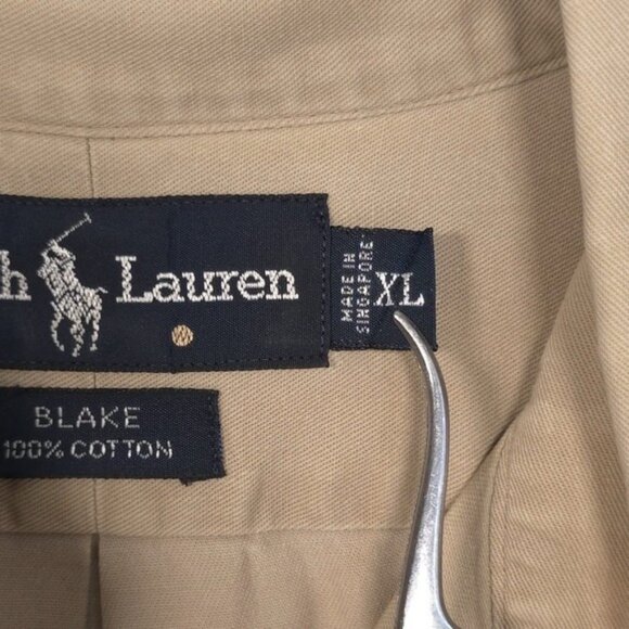 RALPH LAUREN Men's Shirt BLAKE Size XL Vintage SINGAPORE MADE Cotton Tan Brown - Picture 7 of 9